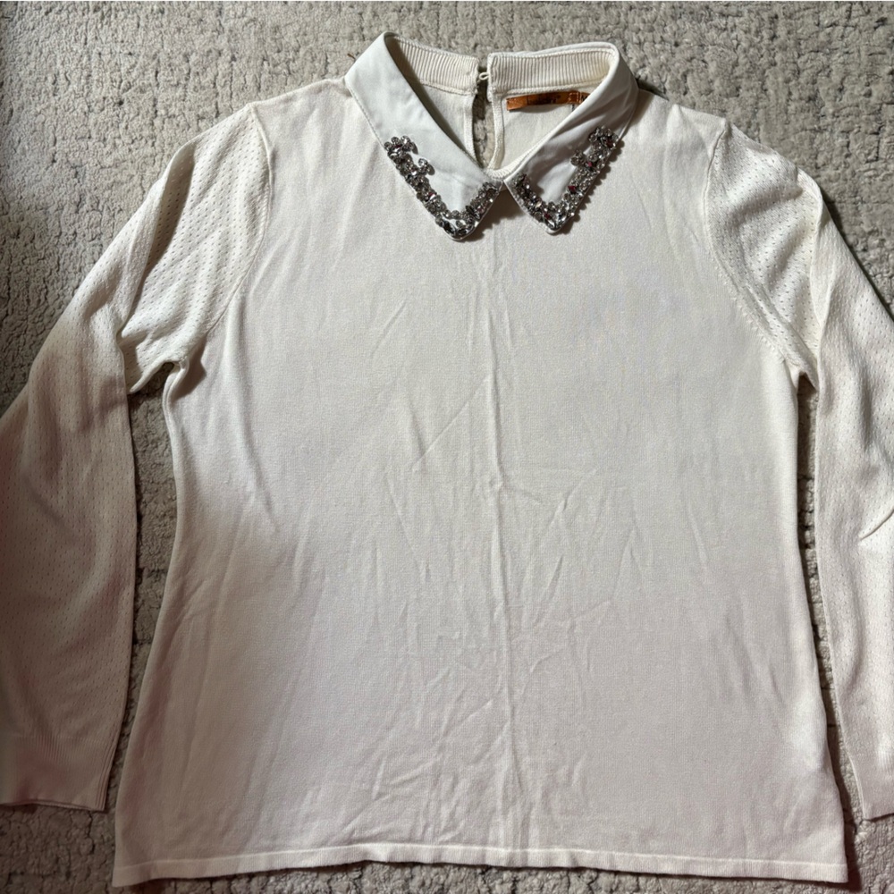 Belldini Ivory Sweater with Beaded Collar